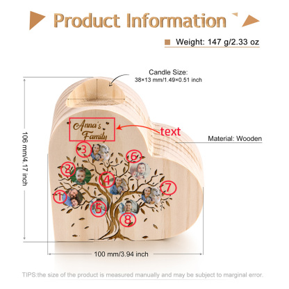 Family Photo Wooden Heart Candle Holder Custom 8 Photos Family Tree Candlesticks-Jessemade AU