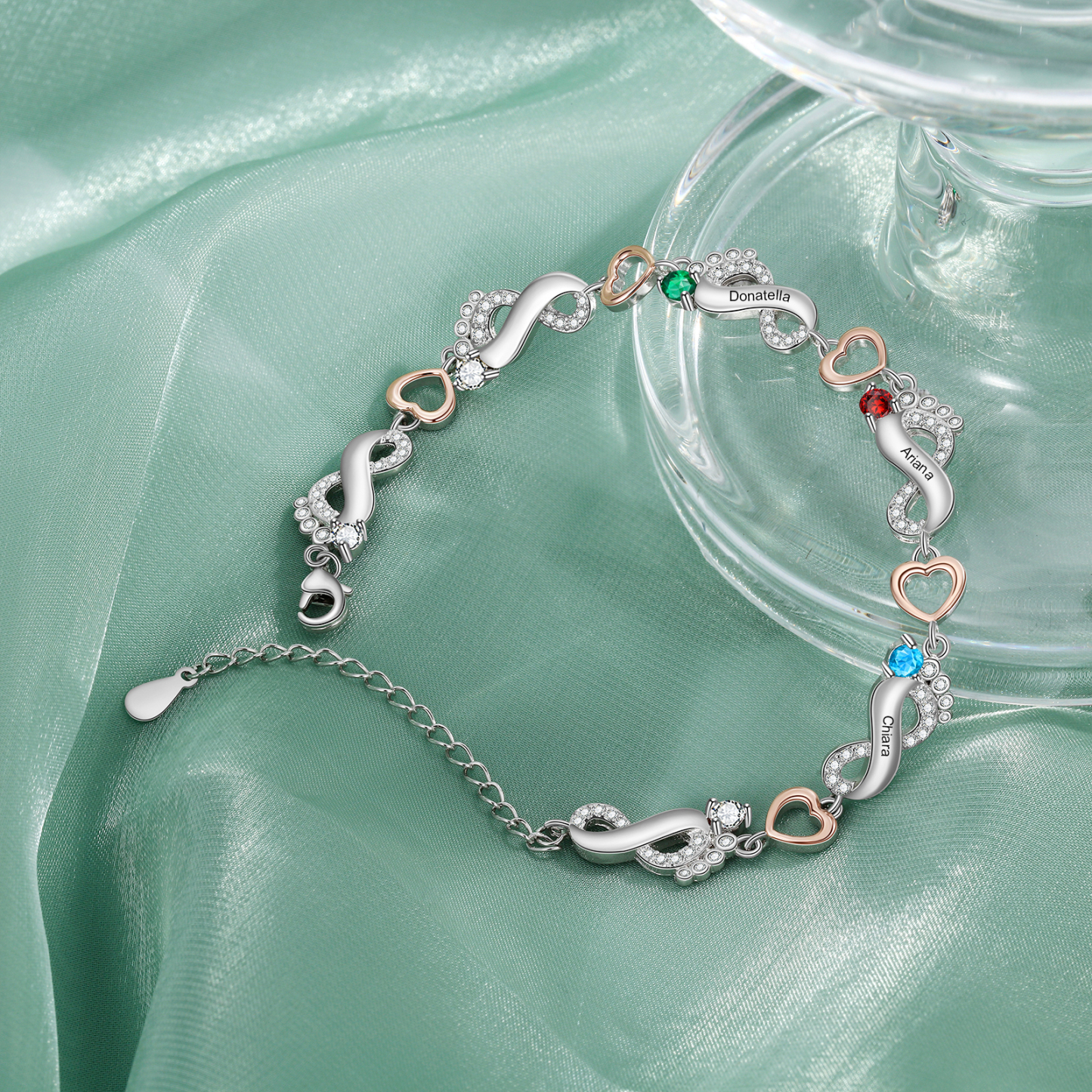 Personalised Baby Feet Bracelet Custom 3 Birthstones Heart Bracelet Gifts For Women-Jessemade AU