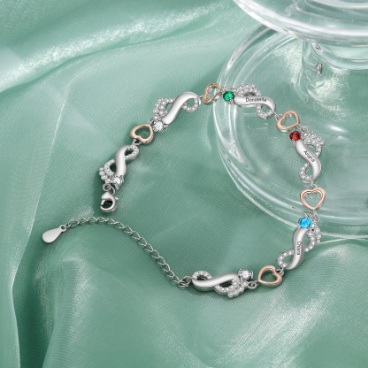 Personalised Baby Feet Bracelet Custom 3 Birthstones Heart Bracelet Gifts For Women-Jessemade AU