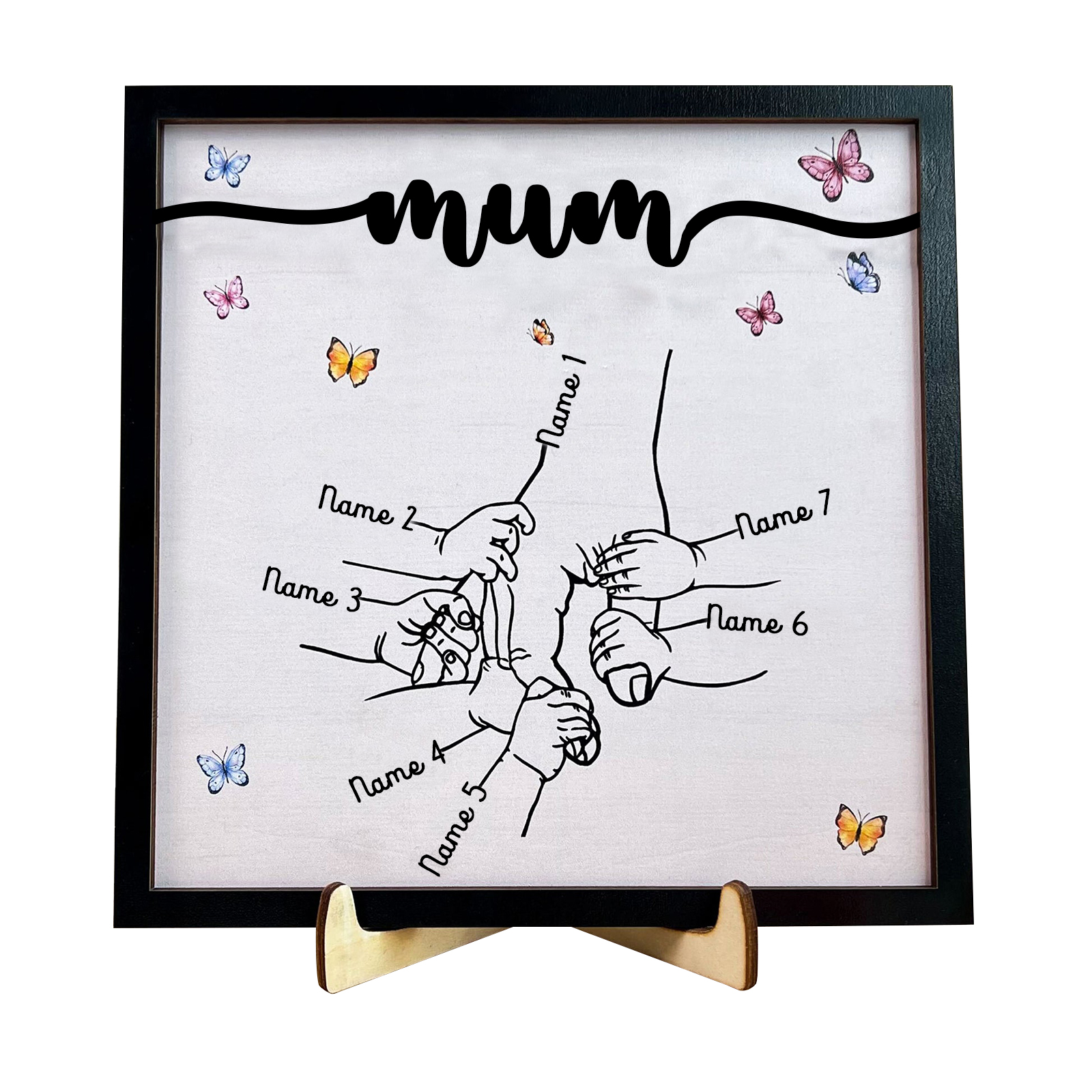 7 Names - Personalised Wooden Plaque Holding Mum's Hand Desktop Decorations Wooden Sign With Stand-Jessemade AU