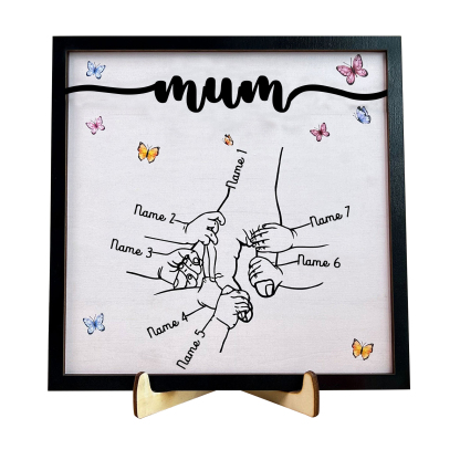 7 Names - Personalised Wooden Plaque Holding Mum's Hand Desktop Decorations Wooden Sign With Stand-Jessemade AU