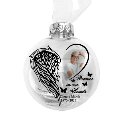 Memorial Ball Feather Ornaments Custom Name & Date & Photo Christmas Ornament Commemorate Deceased Loved Ones - Forever In Our Hearts-Jessemade AU