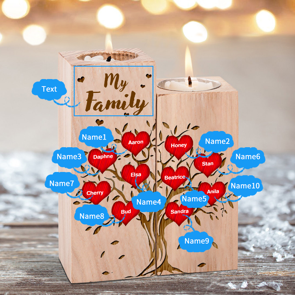 Family Tree Candle Holder Customised 1-10 Names & Text Wooden Candlesticks Personalised Gifts for Family-Jessemade AU