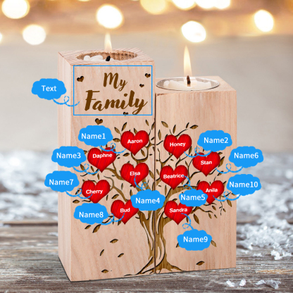 Family Tree Candle Holder Customised 1-10 Names & Text Wooden Candlesticks Personalised Gifts for Family-Jessemade AU