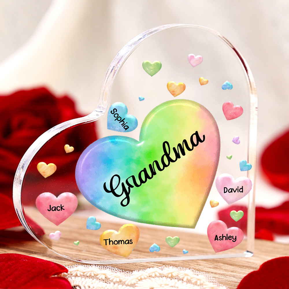 5 Names - Personalised Acrylic Heart Keepsake Custom Text Colourful Hearts Ornament Gift for Mother/Grandma-Jessemade AU