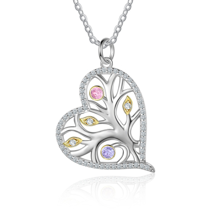 Personalised Family Tree Necklace With 2 Birthstones Custom Names Best Gift For Mother-Jessemade AU