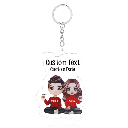 Personalised Acrylic Couple Keychain Customised Name & Text & Date Keychain Valentine's Day Gift for Couples-Jessemade AU