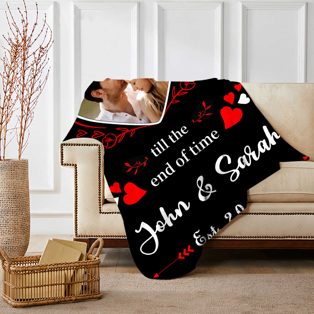 Personalised Couple Blanket Customised 2 Names & Date & Photo Blanket Gift for Him/Her - I Love You Till The End Of Time-Jessemade AU