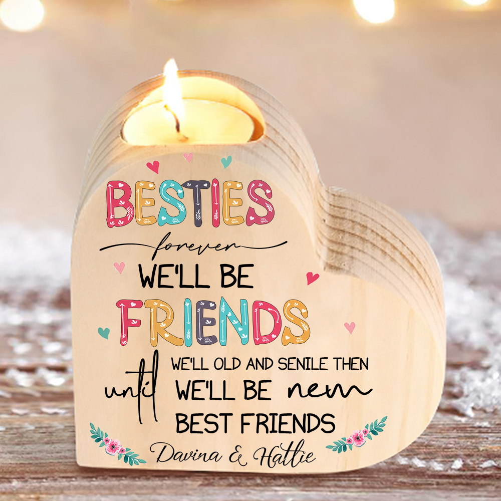 Besties Forever Wooden Candle Holder Customised 2 Names Candlesticks -Jessemade AU
