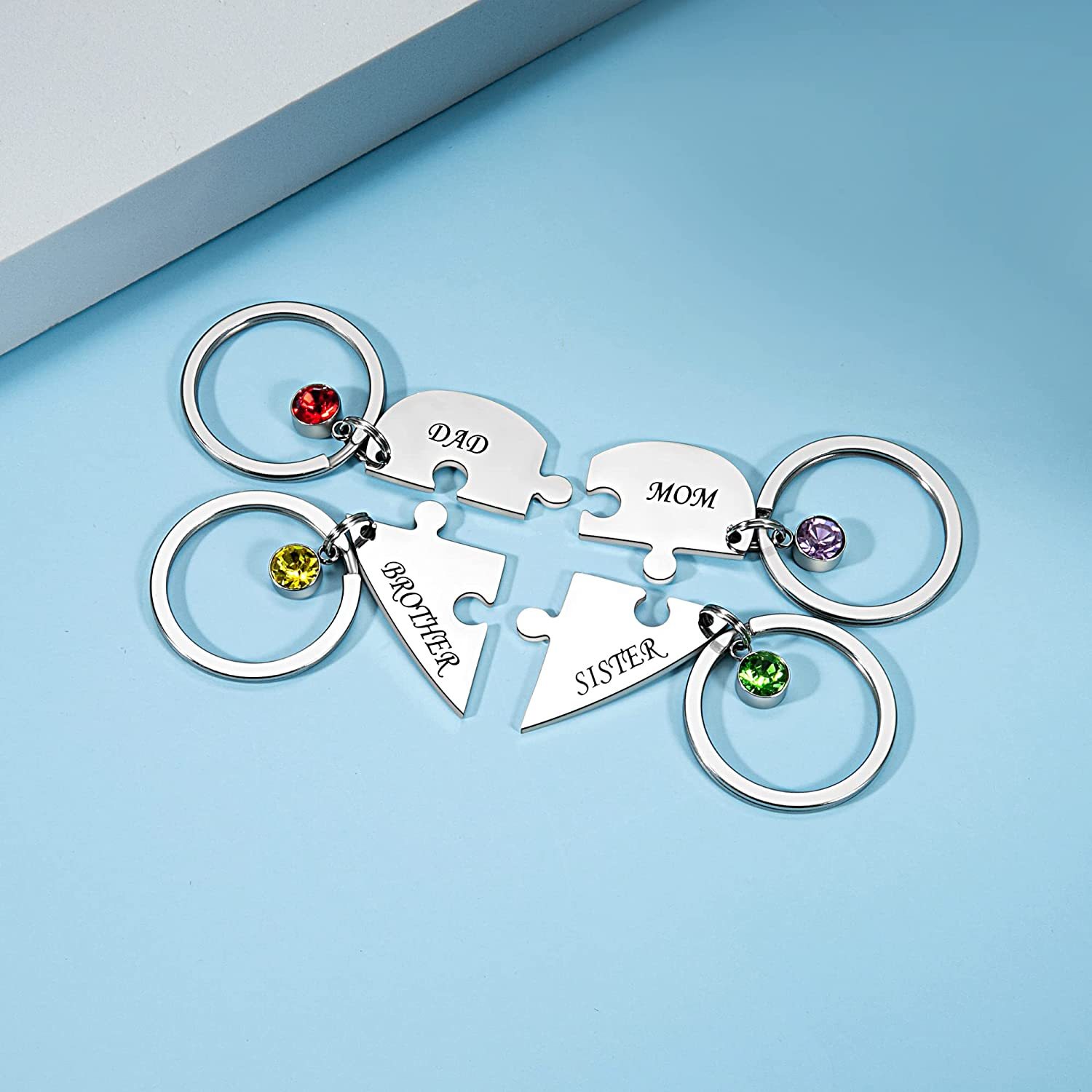 Personalised 4 Names Heart Puzzle Keychain with Birthstones Gifts for Family-Jessemade AU