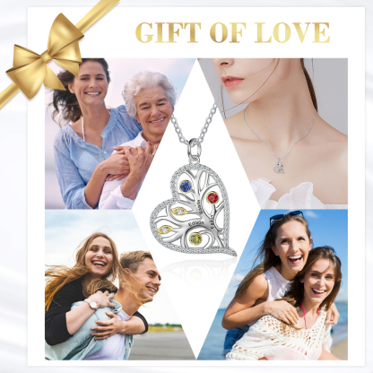 Personalised Family Tree Necklace With 3 Birthstones Custom Names Best Gift For Mother-Jessemade AU