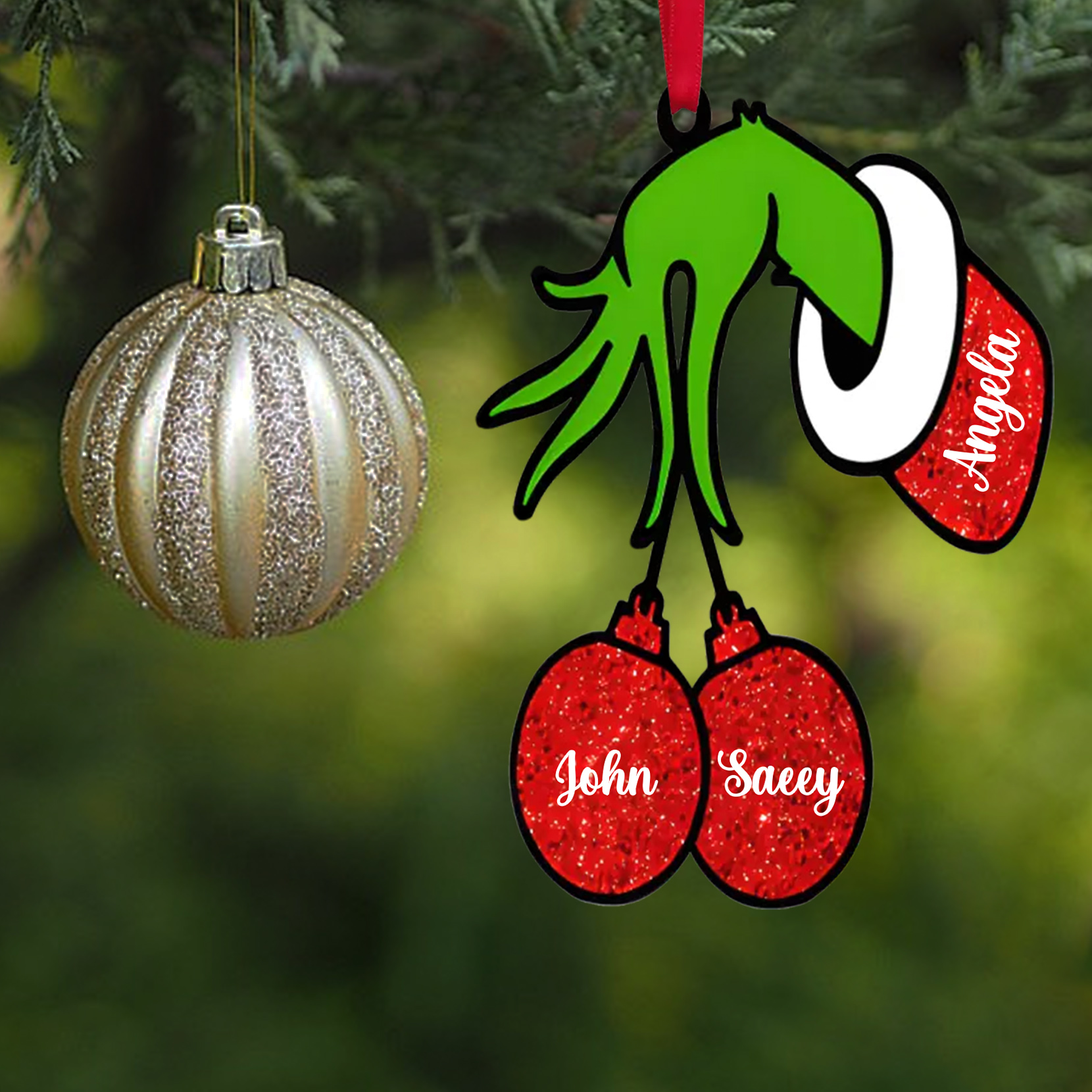 3 Names -Personalised Wooden Christmas Ornaments Customised Name Grinch Christmas Ornament Gifts for Family Friends-Jessemade AU