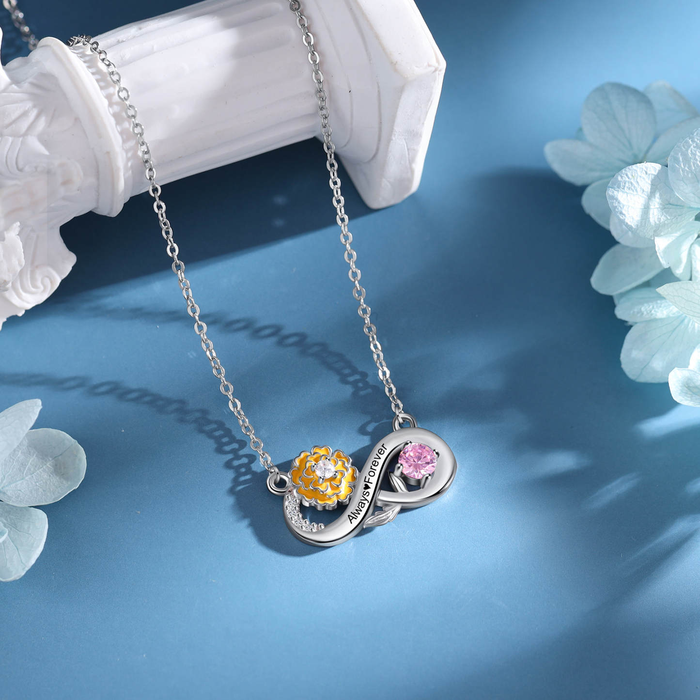 Personalised October Birthflower Necklace With Birthstone Gift For Women-Jessemade AU