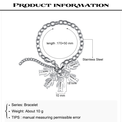 Personalised 5 Kids Charm Bracelet Engraved Names Gift For Mother-Jessemade AU