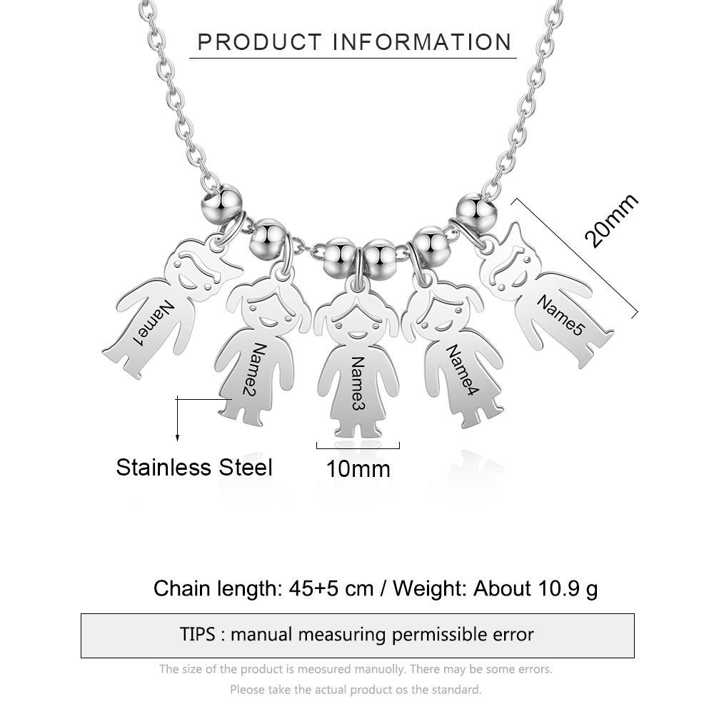 Personalised 5 Kids Charm Necklace Engraved Names Gifts for Mother-Jessemade AU