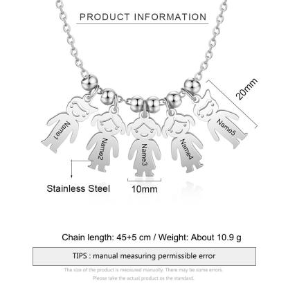 Personalised 5 Kids Charm Necklace Engraved Names Gifts for Mother-Jessemade AU