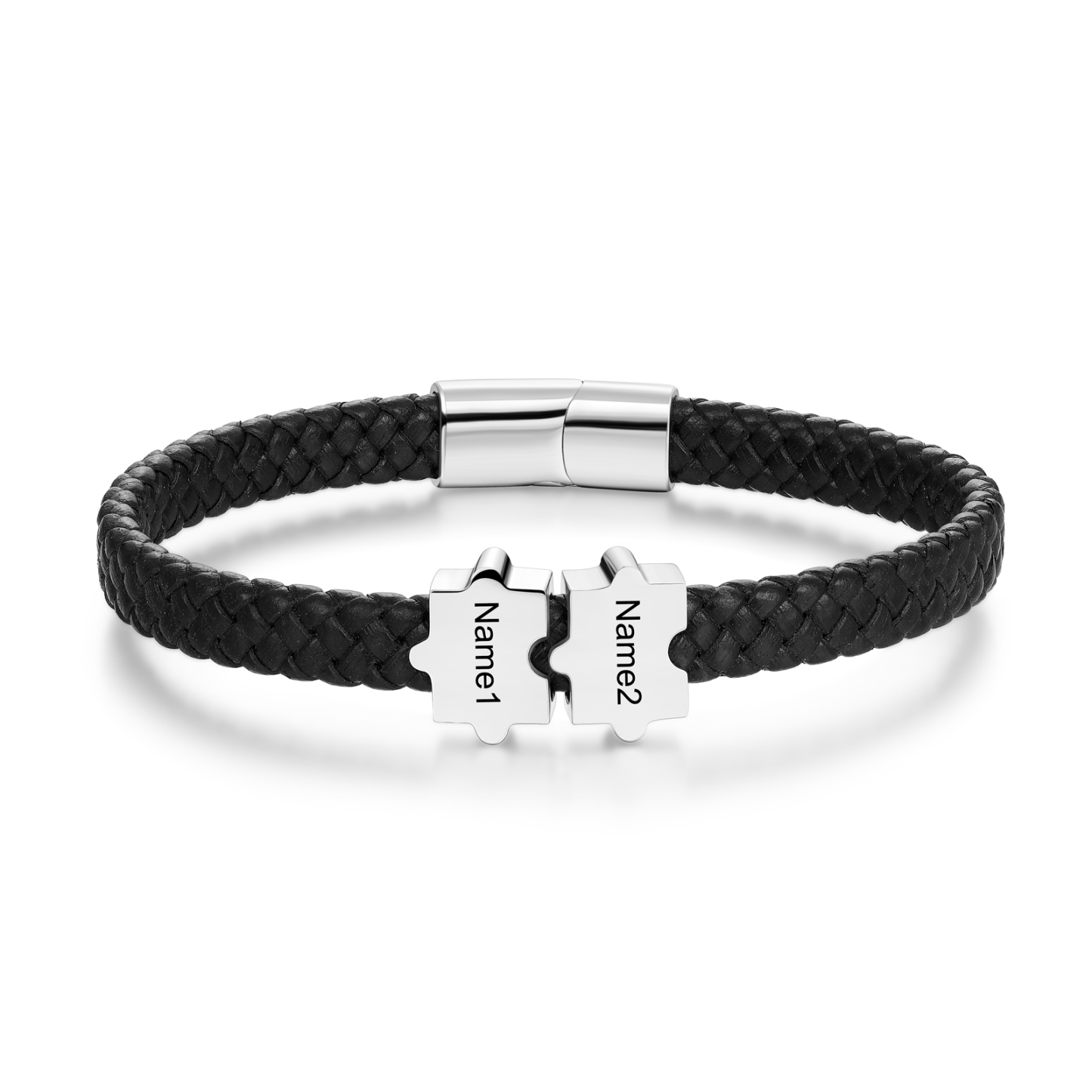 Custom Family Puzzle Bracelet Engrave 2 Names Leather Bracelet For Father-Jessemade AU