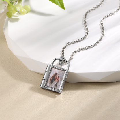 Personalised Padlock Necklace Customised Engrave Photo Love Lock Necklace Romantic Gifts-Jessemade AU
