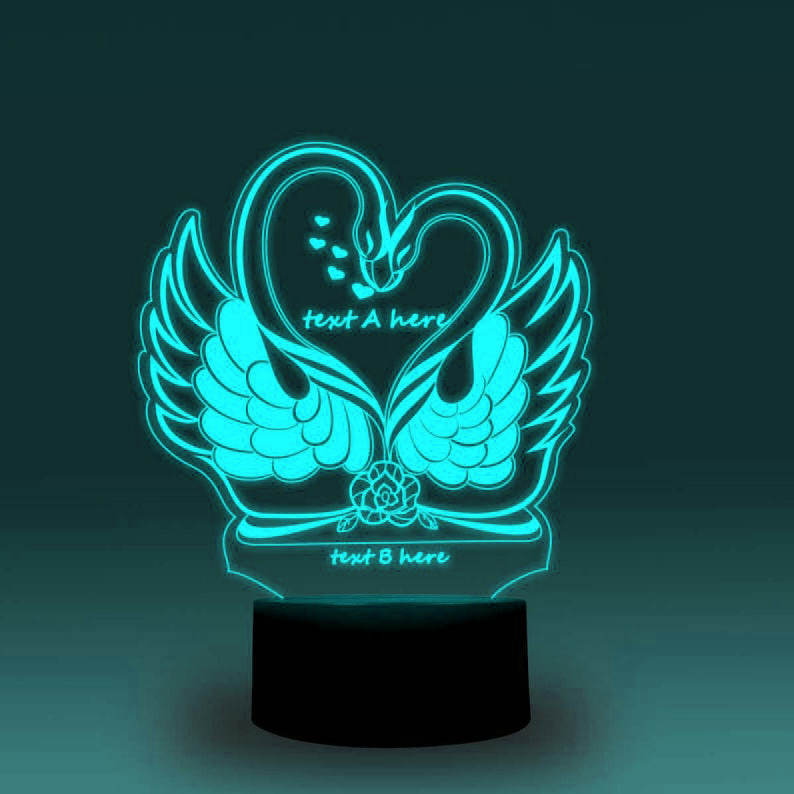 Personalised 7 Colours Changing Night Light Custom Name Swan LED Lamp Gifts For Couple-Jessemade AU
