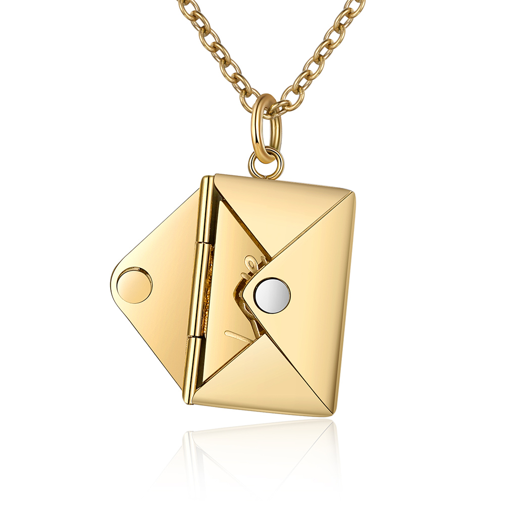 Personalised Envelope Pendant Necklace Customised Photo & Text Necklace Gold/Silver/Rose Gold Valentine’s Day Gift for Her