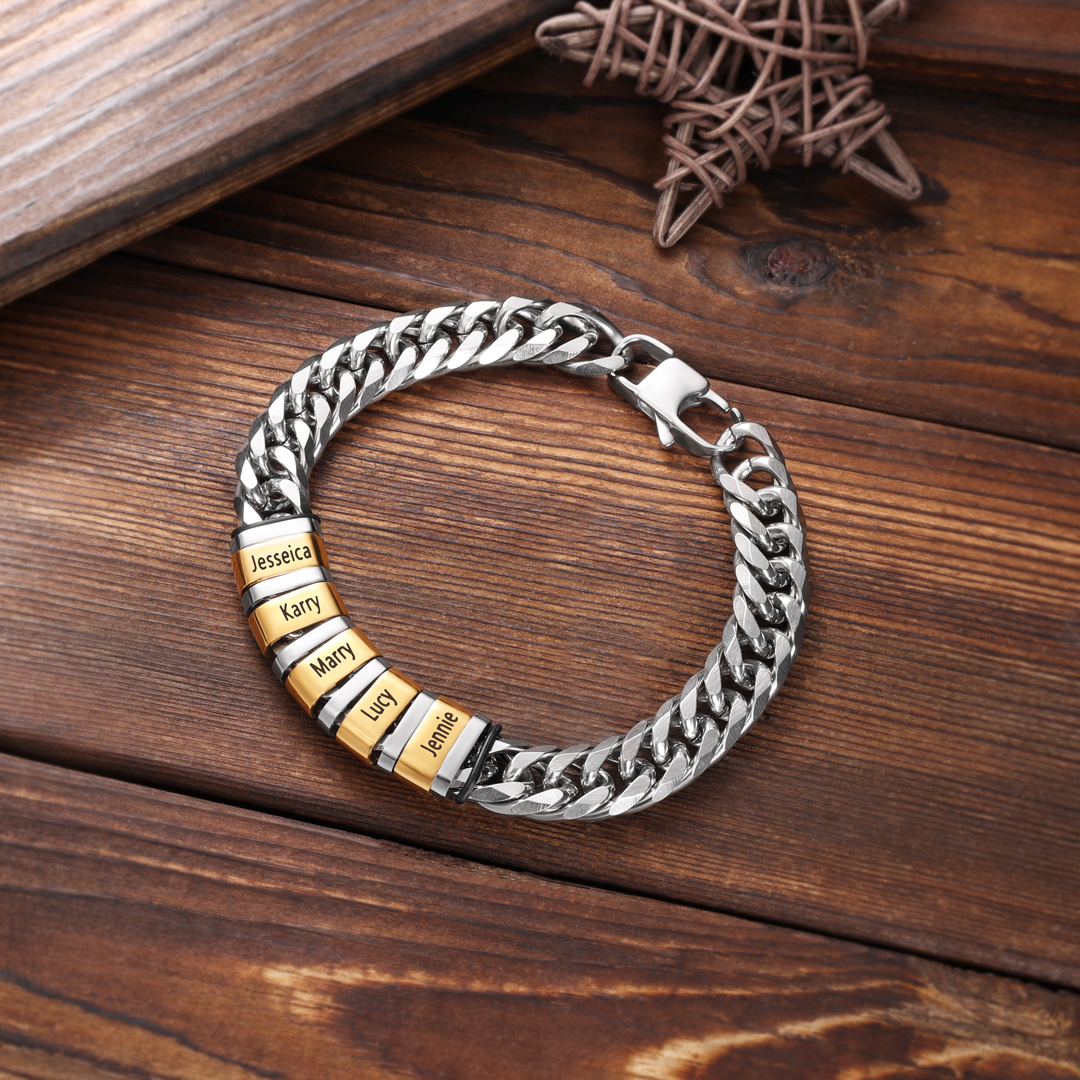 Personalised Cuban Chain Bracelet Customised Name Bracelet with 5 Beads-Jessemade AU