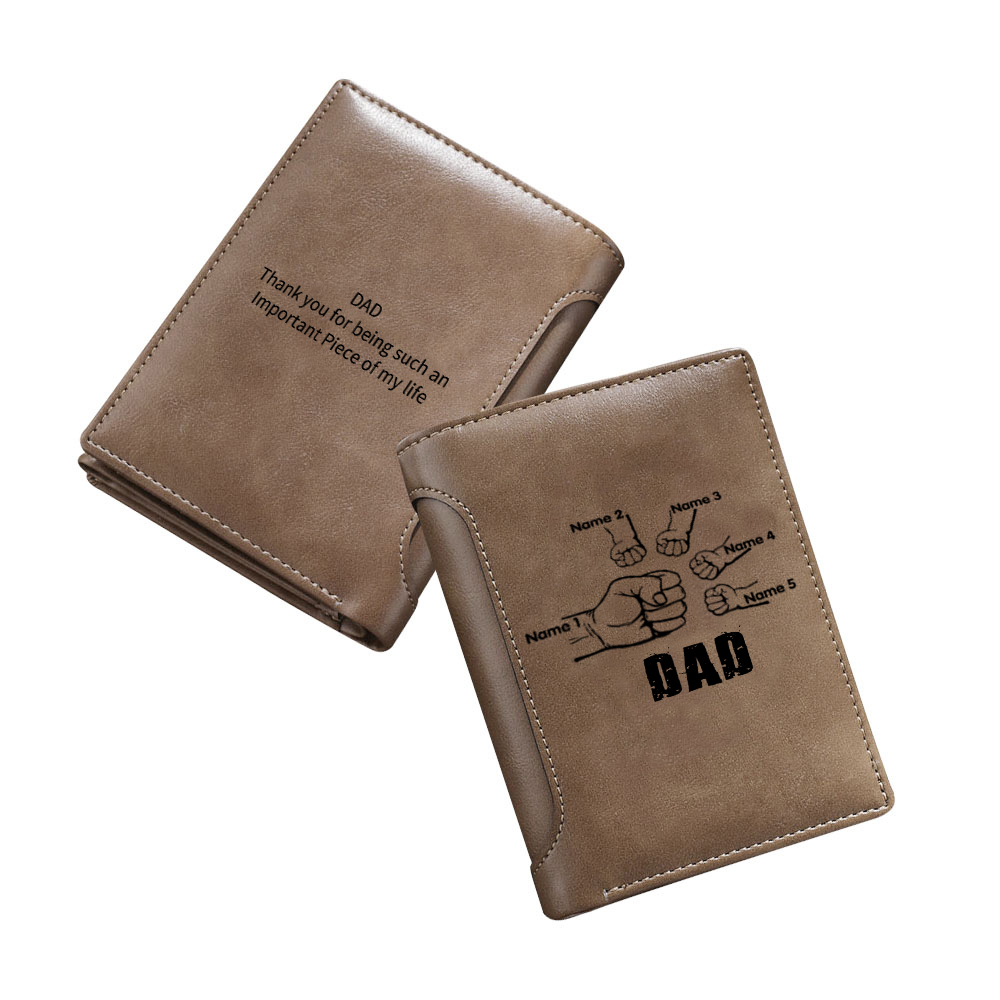 5 Names - Personalised Men Leather Wallet Custom Text & Name Folding Wallet Fist Bump Wallet Gift for Dad-Jessemade AU