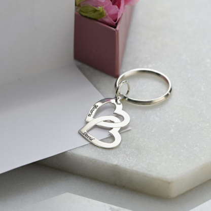 Personalised Double Heart Keychain Engraved 2 Names Gifts For Her-Jessemade AU