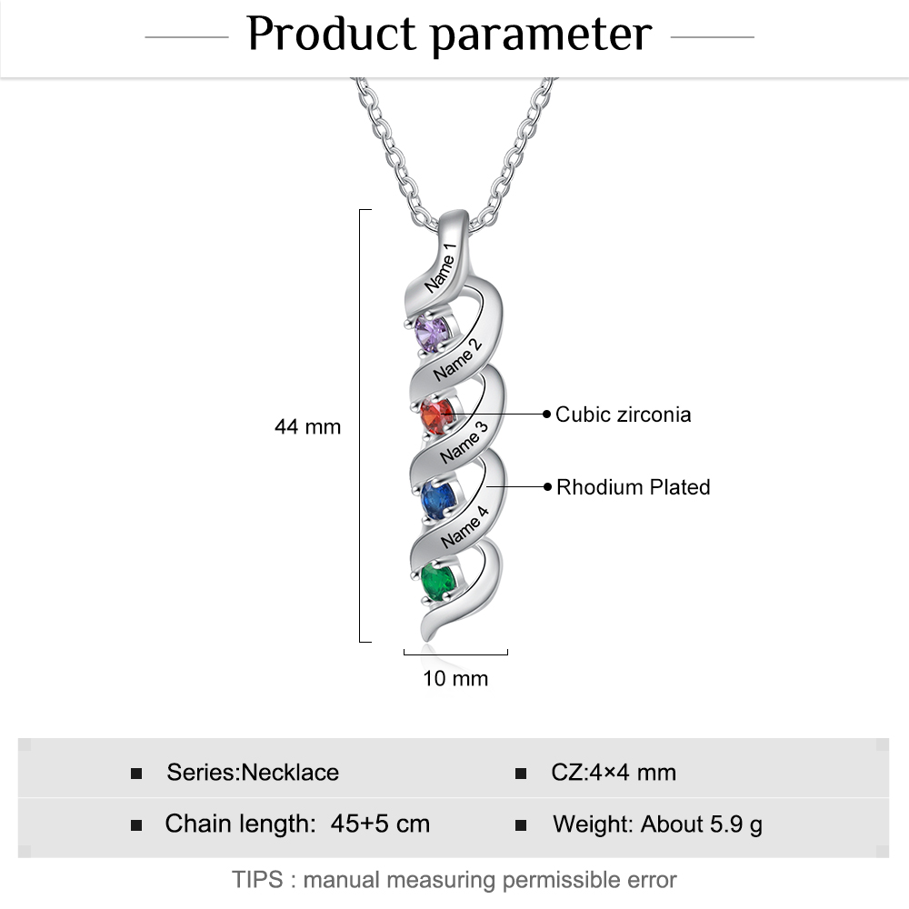 Personalised Necklace Cascading Pendant with 4 Birthstones Engraving 4 Names Gifts for Her-Jessemade AU