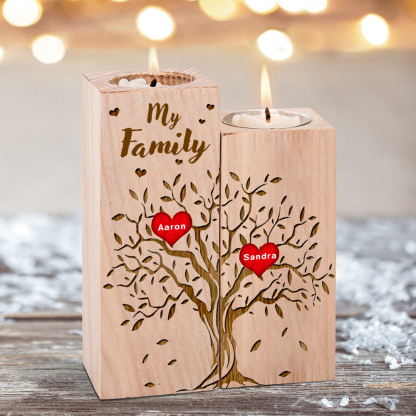 Family Tree Candle Holder Customised 1-10 Names & Text Wooden Candlesticks Personalised Gifts for Family-Jessemade AU