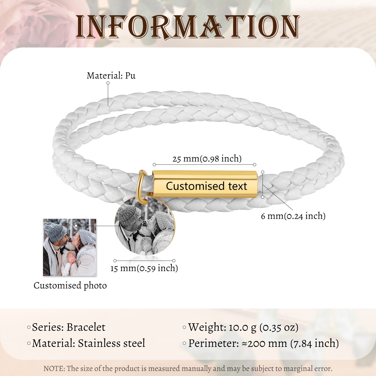 Personalised Leather Bracelet Custom Photo & Text Bracelet Couple Gift for Him/Her-Jessemade AU