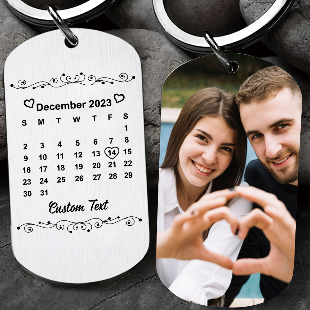 Couple Photo Keychain Customised Text & Date Keyring Calendar Valentine's Day Gifts for Him/Her-Jessemade AU