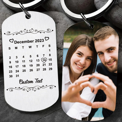 Couple Photo Keychain Customised Text & Date Keyring Calendar Valentine's Day Gifts for Him/Her-Jessemade AU