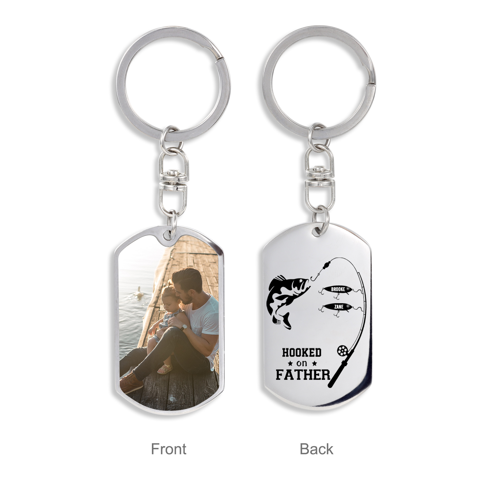 Fishing Keychain For Dad Custom Photo Keyring Engrave 2 Names Father's Day Gifts