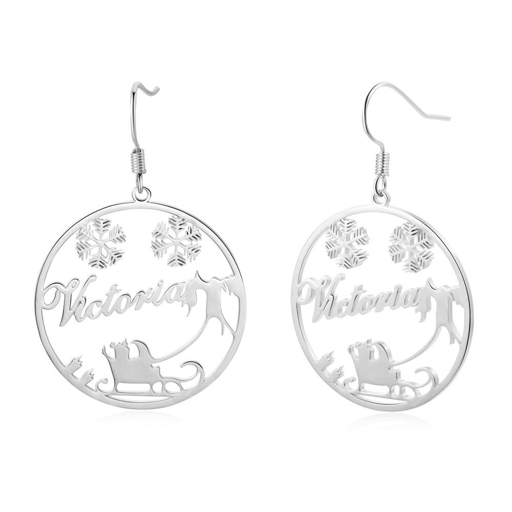 Christmas Name Hoop Earrings with Snowflake Custom Gifts-Jessemade AU