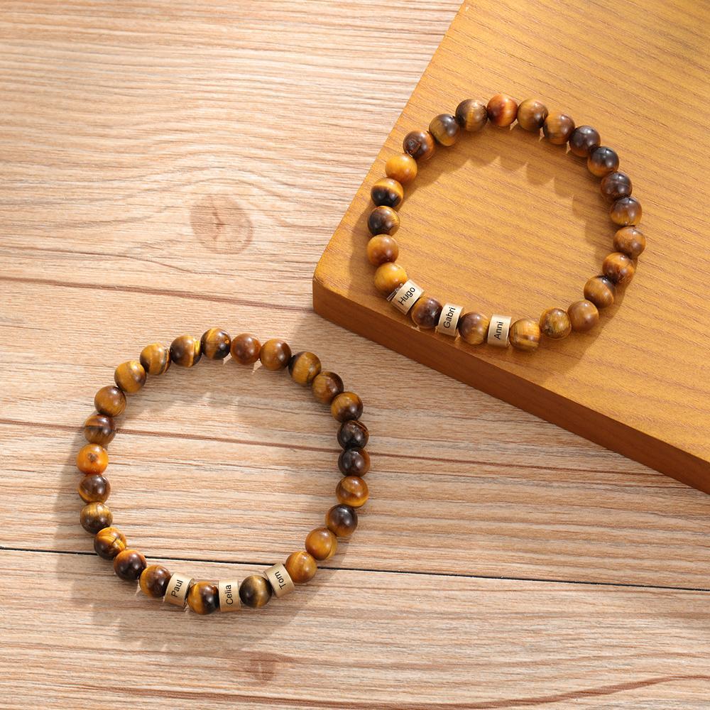 Personalised 4 names Brown Tiger Eye Men's Bracelet Gift For Him-Jessemade AU