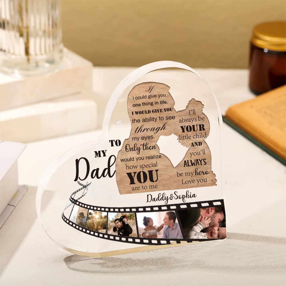 Father and Daughter Personalised Acrylic Heart Keepsake Custom 5 Photos Sign Plaque-Jessemade AU