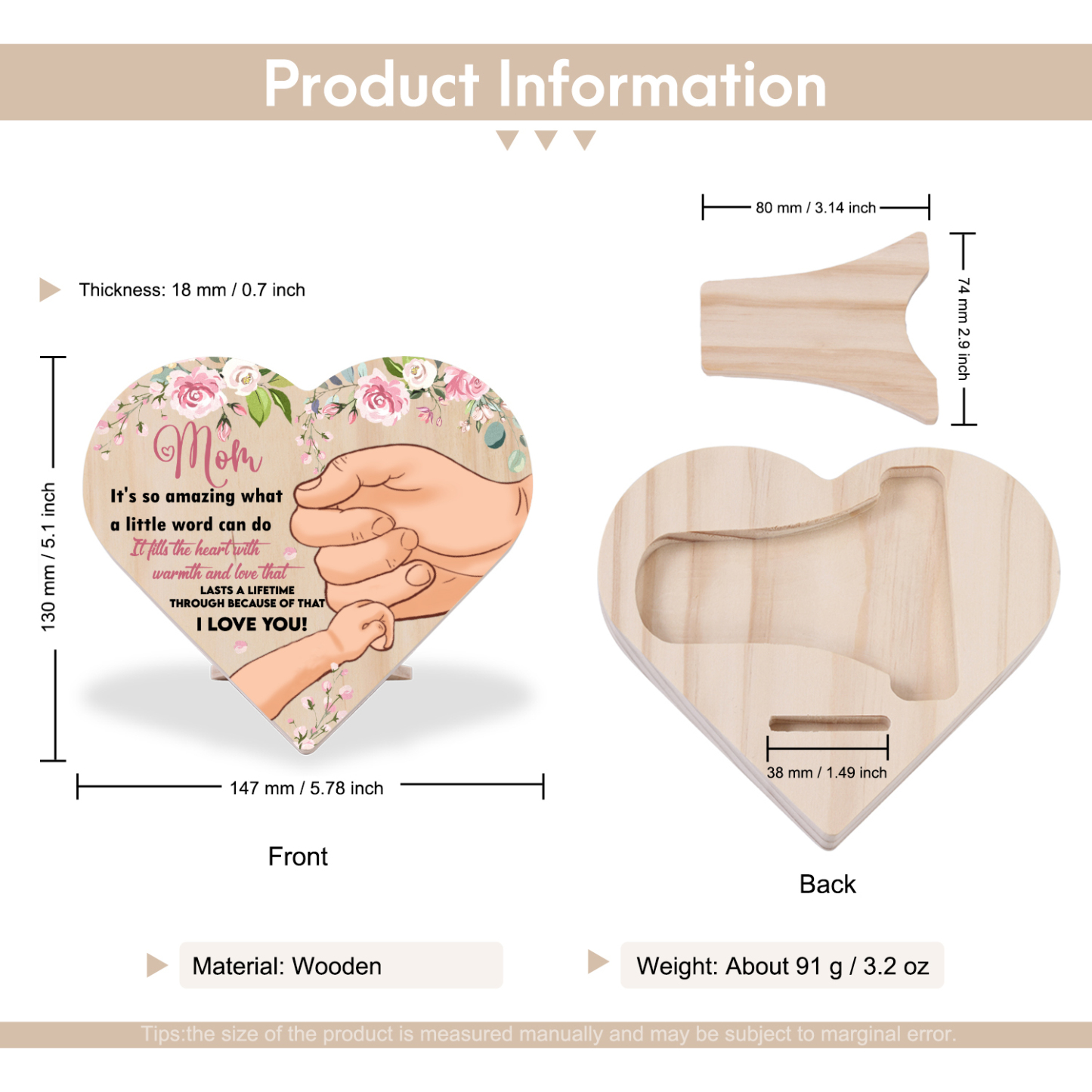 To My Amazing Mom I LOVE YOU Wooden Flowers Heart Keepsake Desktop Ornament Mothers Gifts-Jessemade AU