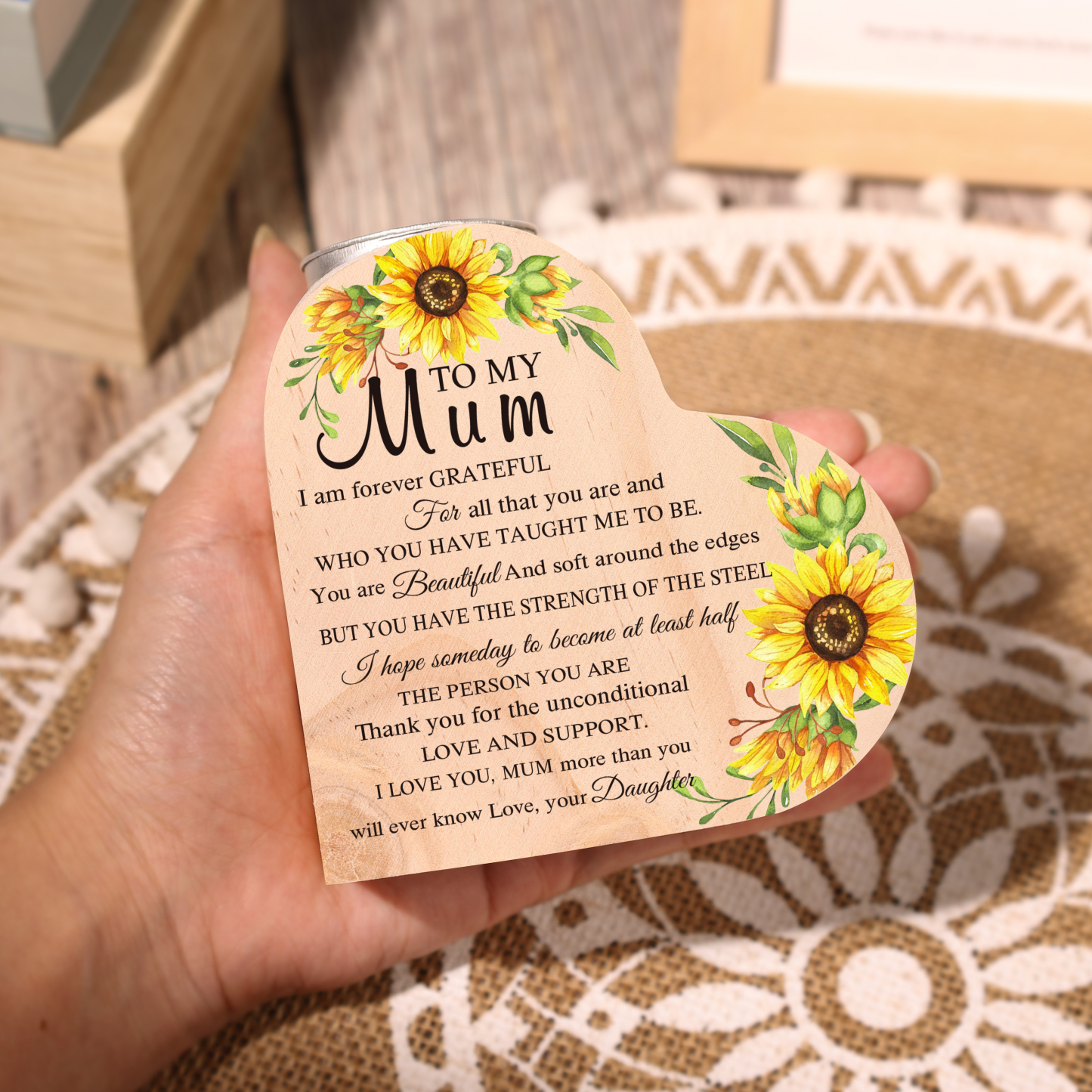 To My Mum Heart Candle Holder Wooden Candlestick Mothers Gifts - Thank You For The Unconditional Love-Jessemade AU