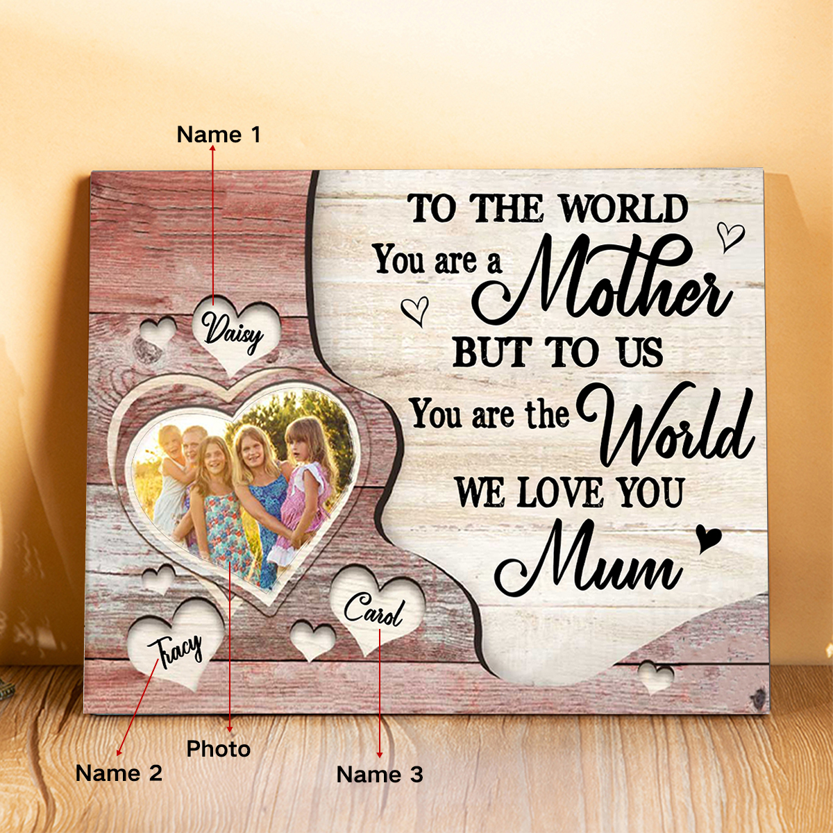 Mother Picture Board Personalised Photo Keepsake With 3 Names Wood Signs Photo Frame Gifts For Mum-Jessemade AU