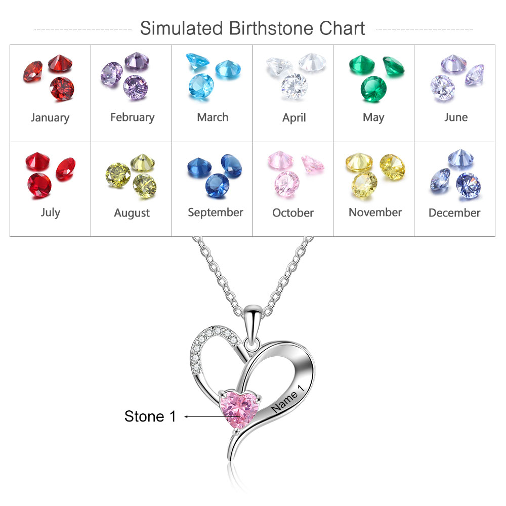 Personalised Heart Necklace With 1 Name Custom 1 Birthstones Gifts For Women-Jessemade AU