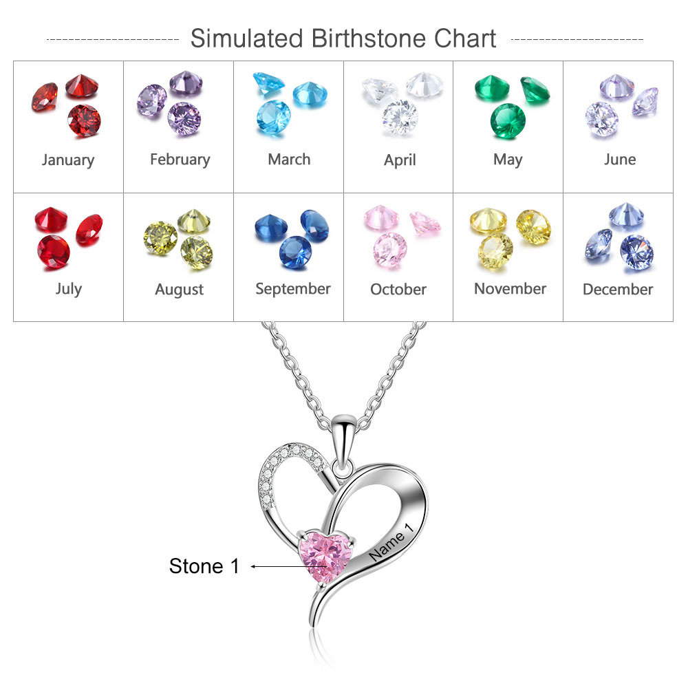 Personalised Heart Necklace With 1 Name Custom 1 Birthstones Gifts For Women-Jessemade AU