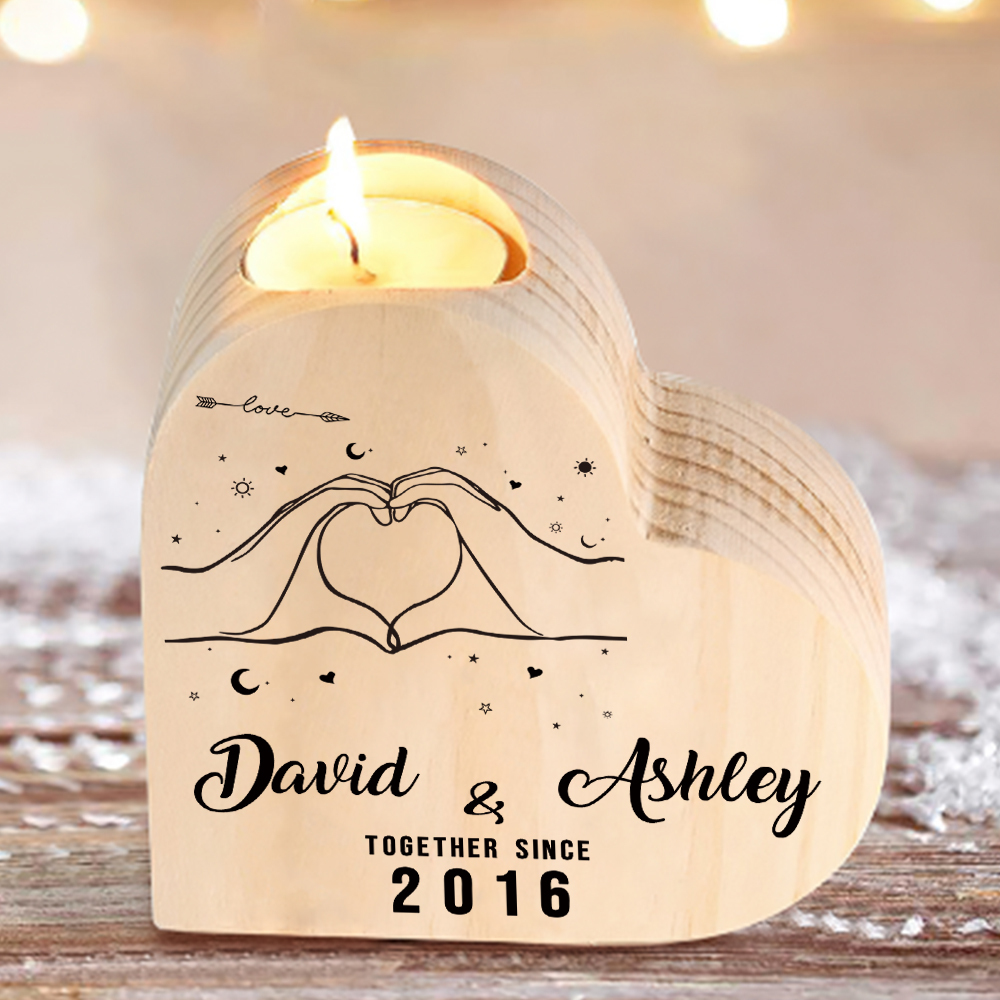Personalised Couple Candle Holder Custom 2 Names & Text & Year Wooden Candlesticks Valentine's Day Romantic Gifts-Jessemade AU