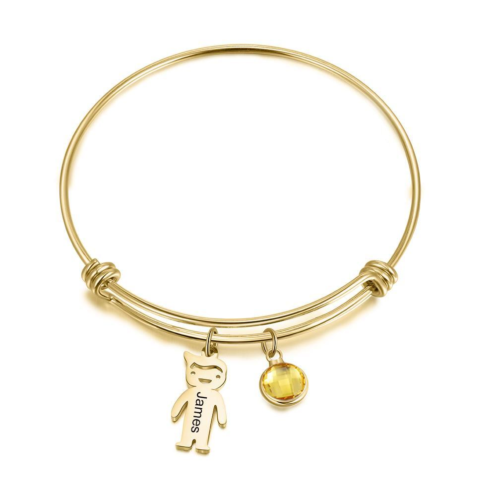 Personalised Kid Charms Bangle Bracelet With Names Customised 1 Birthstone Gift for Her-Jessemade AU