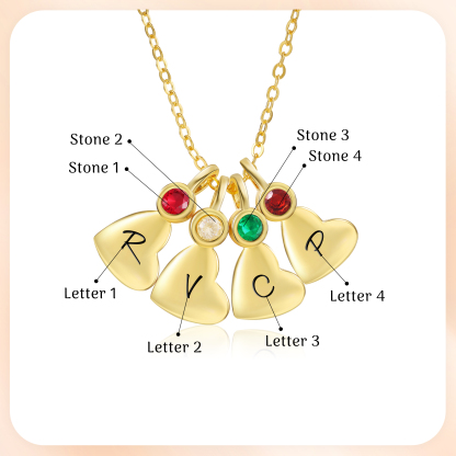 Personalised Heart Pendant Necklace Custom 4 Letters & 4 Birthstones Necklace Gifts for Her-Jessemade AU
