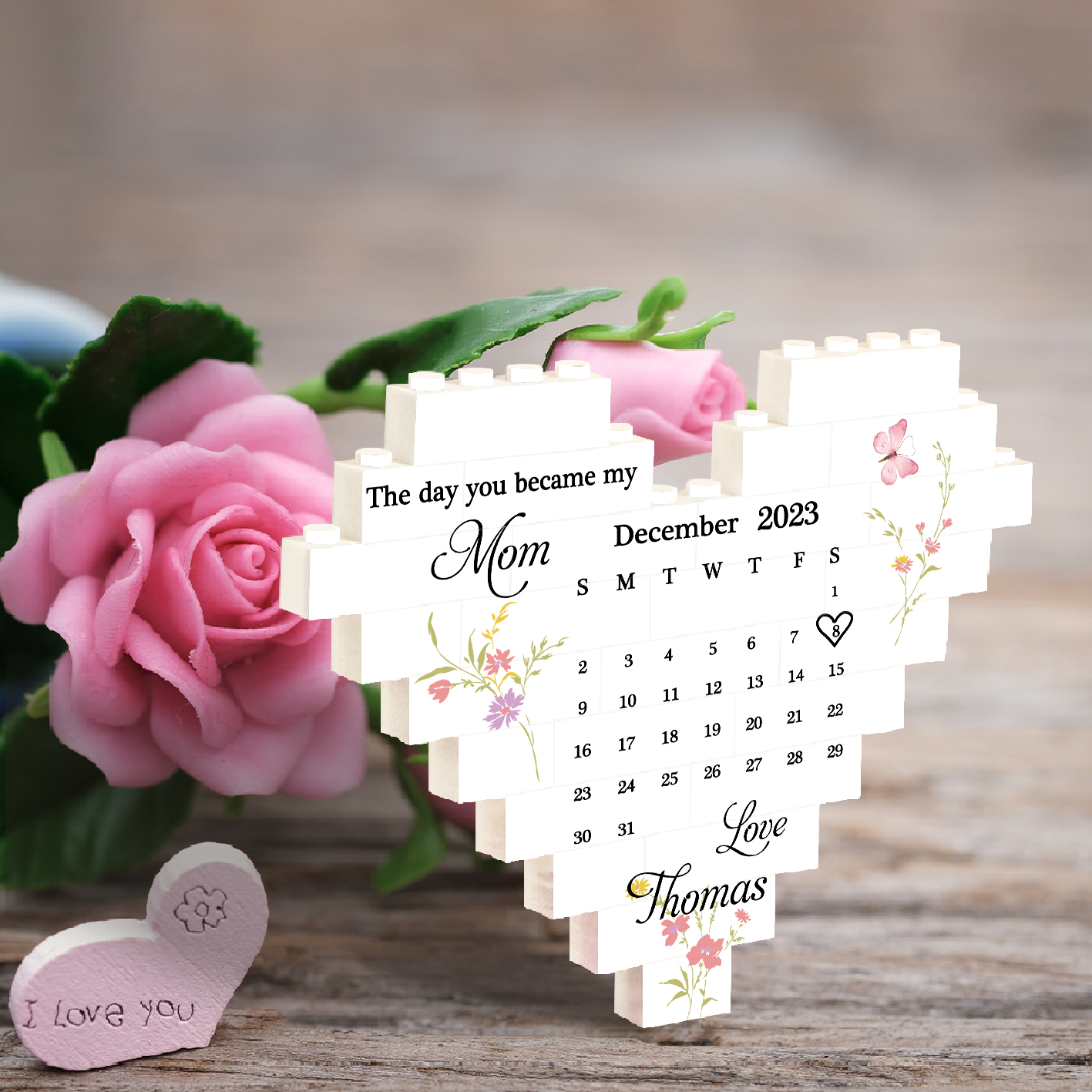 Mothers Gifts Personalised Heart Shape Building Blocks Puzzle Photo Brick Square Shape Puzzle DIY Gift - Single Layers-Jessemade AU