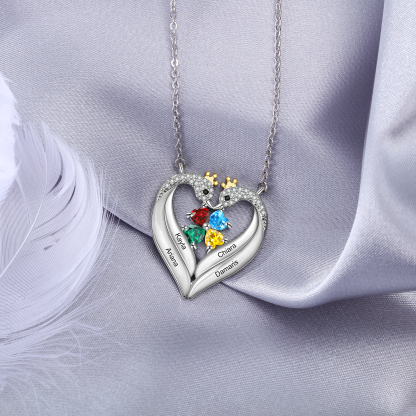Personalised Heart Swan Necklace With 4 Birthstones Engraved Names Necklace Gifts For Her-Jessemade AU