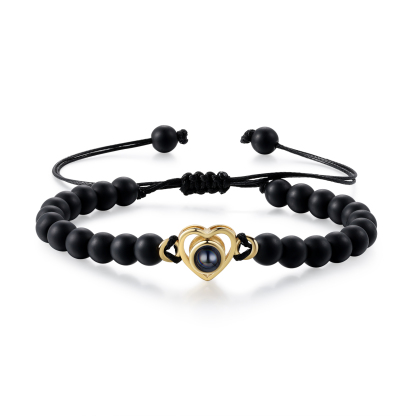 Personalised Projection Beaded Bracelet Customised Photo Bracelet Black Adjustable Bracelet Personalised Gift for Couples-Jessemade AU