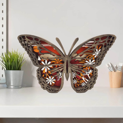 Butterfly Totem Wooden Home Decoration 3D Carving Flower Insect Night Light-Jessemade AU