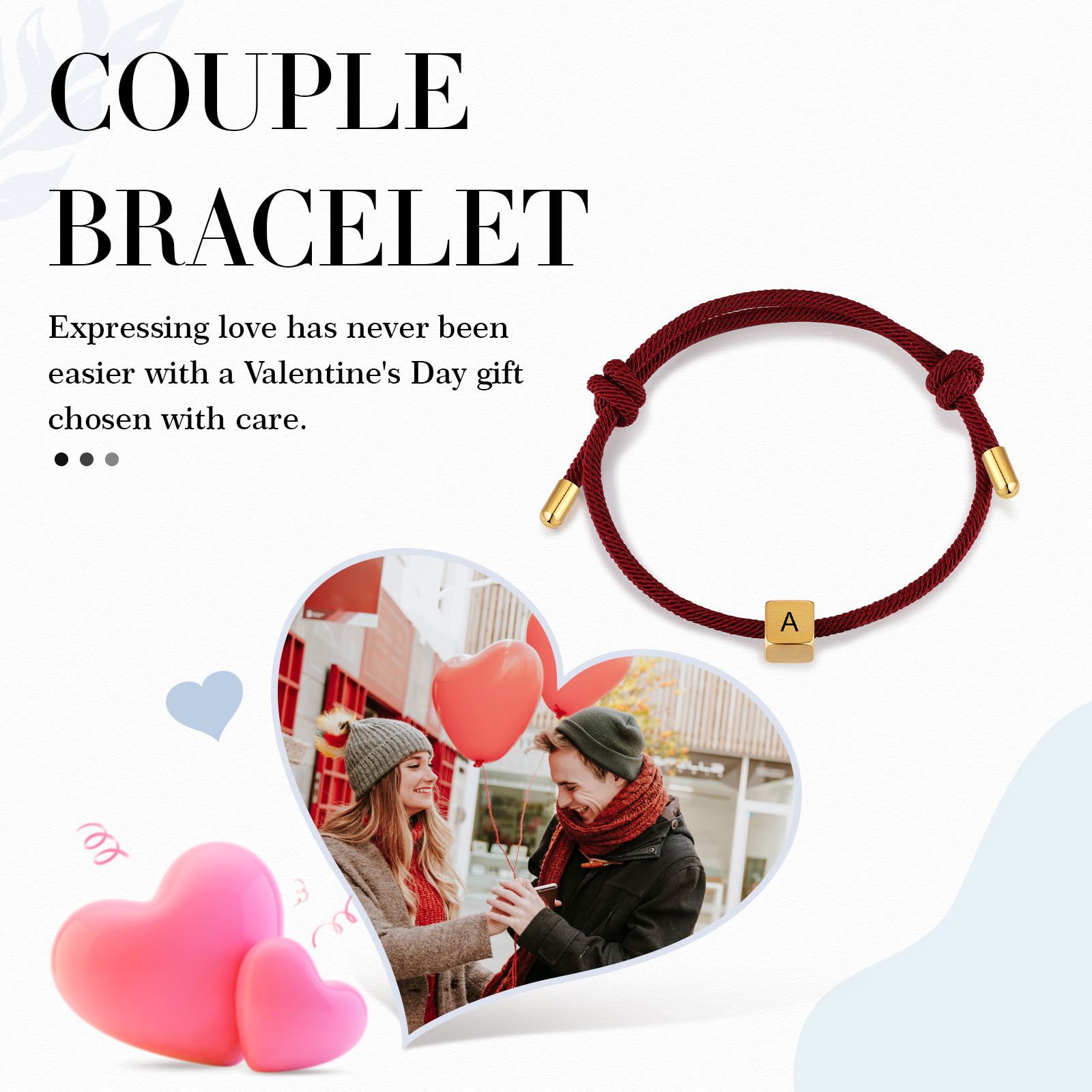 Red Couple's Bracelet Custom Letter Engraved Beads Stainless Steel Bracelet Personalised Gift for Him/Her-Jessemade AU