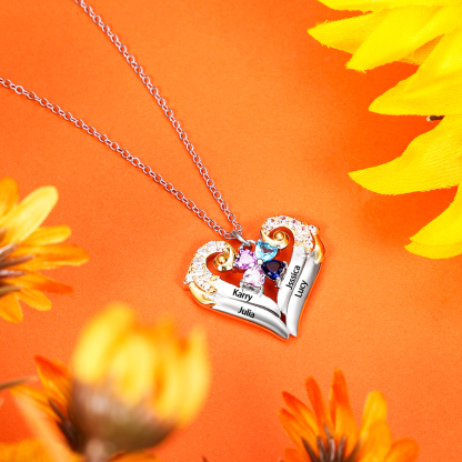 Personalised Heart Wings Necklace With 2 Birthstones Engraved Names Best Gift For Her-Jessemade AU